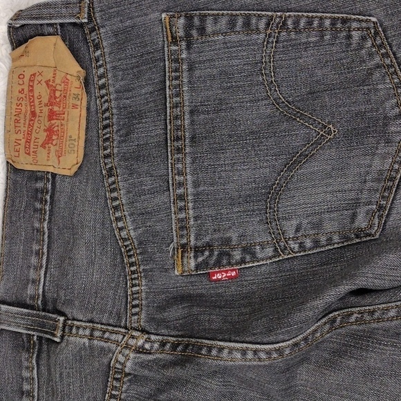 Levi's 501 Grey Colored Denim Five Pocket Button Fly Mid Rise Straight Leg Jean - Picture 11 of 13